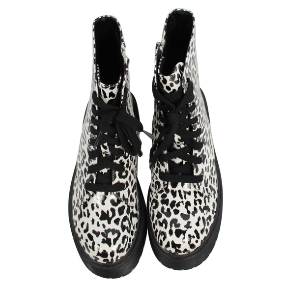 White Black Lace Up Lug Platform Ankle Boot - Picture 2 of 5